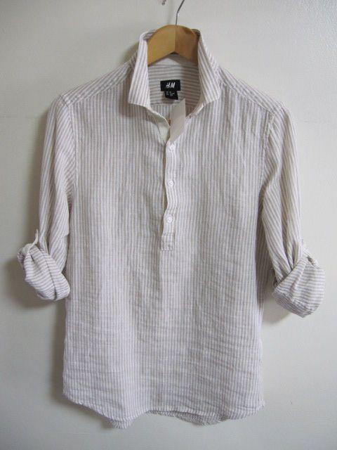 ☆H&M/エイチアンドエム 長袖/七分 ストライプ シャツ/メンズ S/麻☆新品 < ブランド ☆H&M/エイチアンドエム 長袖/七分 ストライプ シャツ/メンズ S/麻☆新品 < ブランドの