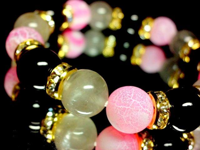 クラウディークォーツ§ピンクファイアーアゲート§オニキス§10ミリ§金ロンデル < 女性アクセサリー/時計 クラウディークォーツ§ピンクファイアーアゲート§オニキス§10ミリ§金ロンデル < 女性アクセサリー/時計の