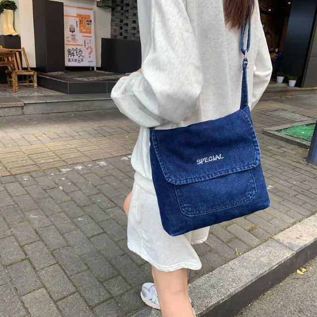 ショルダーバッグ カジュアル バッグ デニム ワーク スクー 男女兼用 ブルー < 女性ファッション  ショルダーバッグ カジュアル バッグ デニム ワーク スクー 男女兼用 ブルー < 女性ファッションの