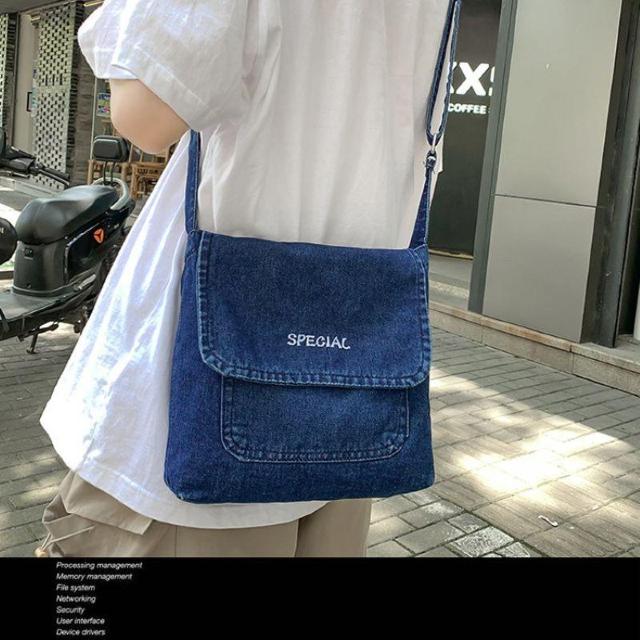 ショルダーバッグ カジュアル バッグ デニム ワーク スクー 男女兼用 ブルー < 女性ファッション  ショルダーバッグ カジュアル バッグ デニム ワーク スクー 男女兼用 ブルー < 女性ファッションの