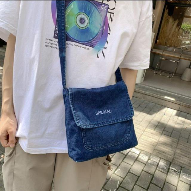 ショルダーバッグ カジュアル バッグ デニム ワーク スクー 男女兼用 ブルー < 女性ファッション  ショルダーバッグ カジュアル バッグ デニム ワーク スクー 男女兼用 ブルー < 女性ファッションの