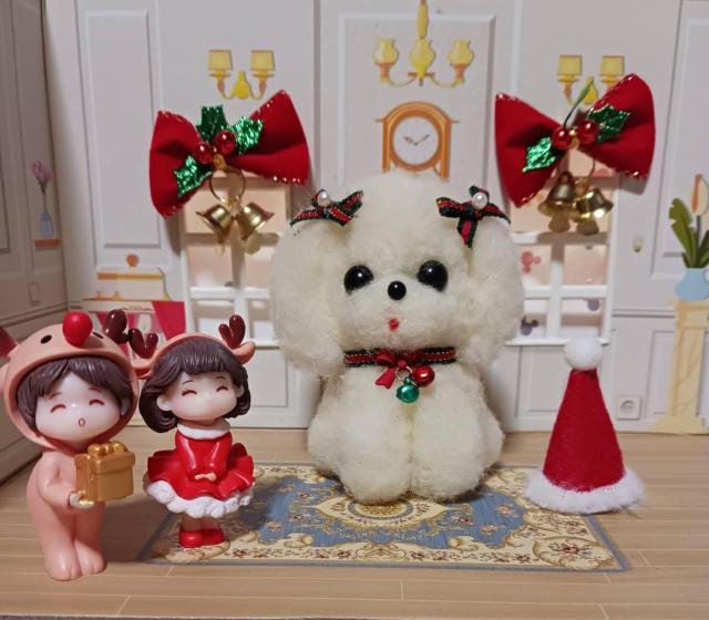 羊毛フェルト クリスマスリボンのふわふわマルチーズ < ペット/手芸/園芸 羊毛フェルト クリスマスリボンのふわふわマルチーズ < ペット/手芸/園芸の