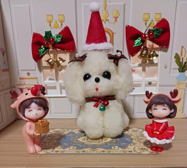 羊毛フェルト クリスマスリボンのふわふわマルチーズ < ペット/手芸/園芸 羊毛フェルト クリスマスリボンのふわふわマルチーズ < ペット/手芸/園芸の