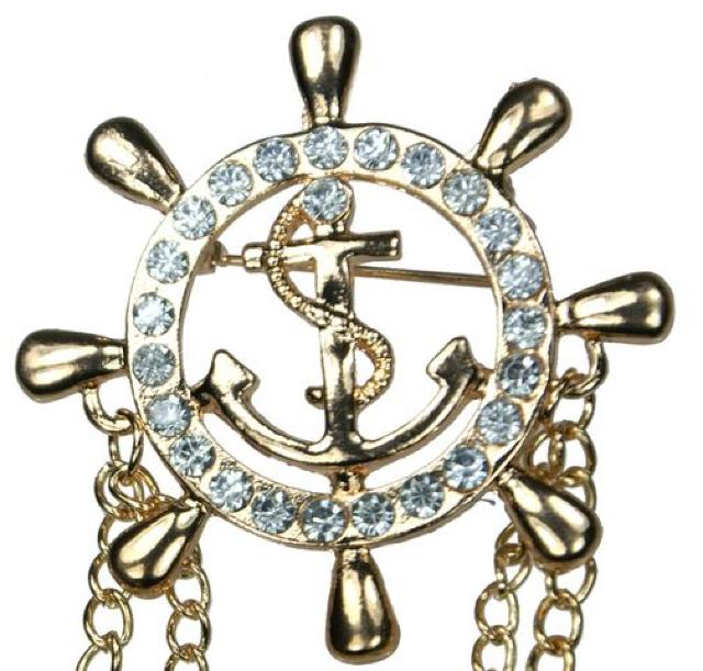ラダー 舵 マリーン チェーンビッグ ブローチ ゴールド 海 ステアリング CZ 石 ストーン ハンドル キラキラ < 女性アクセサリー/時計  ラダー 舵 マリーン チェーンビッグ ブローチ ゴールド 海 ステアリング CZ 石 ストーン ハンドル キラキラ  < 女性アクセサリー/時計の
