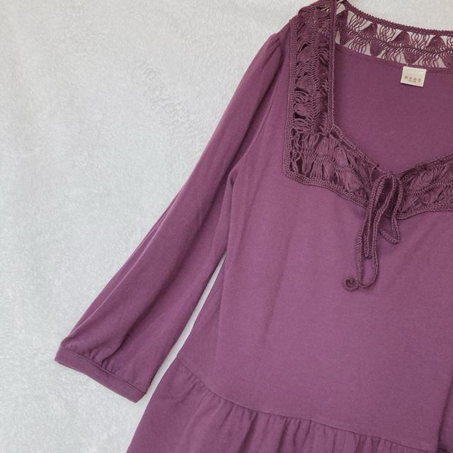 axes femme アクシーズ 裾レース 七分袖 トップス カットソー 紫 N2m < ブランド  axes femme アクシーズ 裾レース 七分袖 トップス カットソー 紫 N2m < ブランドの