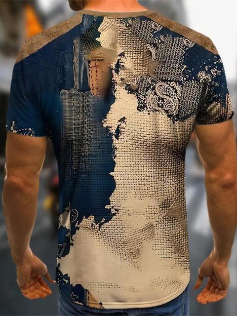 超お買い得1090円★メンズ 幾何学プリントTシャツ - 青&ゴールド コントラストデザイン USAサイズM(日本サイズXL相当) < 男性ファッション  超お買い得1090円★メンズ 幾何学プリントTシャツ - 青&ゴールド コントラストデザイン USAサイズM(日本サイズXL相当) < 男性ファッションの