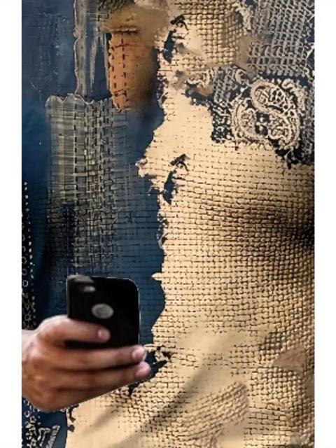 超お買い得1090円★メンズ 幾何学プリントTシャツ - 青&ゴールド コントラストデザイン USAサイズM(日本サイズXL相当) < 男性ファッション  超お買い得1090円★メンズ 幾何学プリントTシャツ - 青&ゴールド コントラストデザイン USAサイズM(日本サイズXL相当) < 男性ファッションの