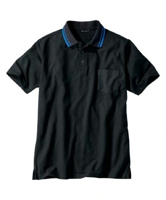 Mサイズ!襟の青ラインがワンランク上の!高貴紳士的!黒色!半袖ポロシャツ!新品! < 男性ファッション  Mサイズ!襟の青ラインがワンランク上の!高貴紳士的!黒色!半袖ポロシャツ!新品! < 男性ファッションの