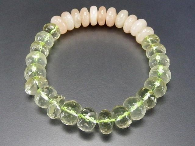 一点物オシャレブレスレット天然石レモンクォーツモルガナイトボタン < 女性アクセサリー/時計  一点物オシャレブレスレット天然石レモンクォーツモルガナイトボタン < 女性アクセサリー/時計の