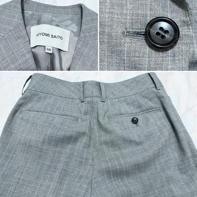 KIYOMI SAITO春夏ストライプ パンツスーツ グレー#38 < 女性ファッション KIYOMI SAITO春夏ストライプ パンツスーツ グレー#38 < 女性ファッションの