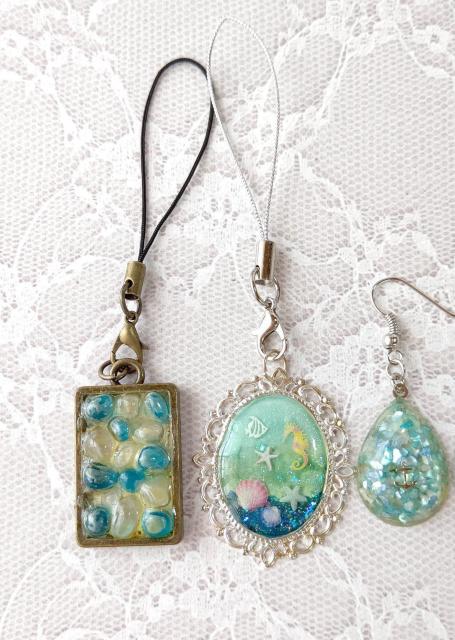 イカリとシェルのしずく型ピアスやストラップなどレジンアクセサリー5点セット < 女性ファッション イカリとシェルのしずく型ピアスやストラップなどレジンアクセサリー5点セット < 女性ファッションの