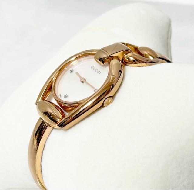 美品 GUCCI グッチ 139.5 ホースビット 3Pダイヤ シェル 腕時計 < ブランド 美品 GUCCI グッチ 139.5 ホースビット 3Pダイヤ シェル 腕時計 < ブランドの