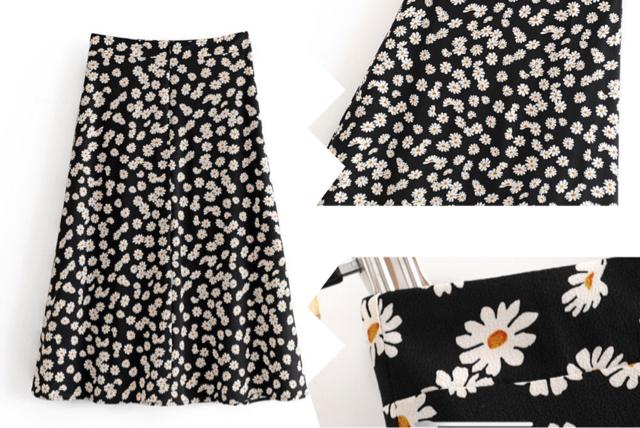 ZARAデイジーフラワー花柄ロングスカート黒ミディアムザラBB < ブランド ZARAデイジーフラワー花柄ロングスカート黒ミディアムザラBB < ブランドの