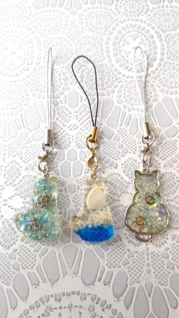 レジンの猫型ストラップ3点セット  ハンドメイド < 女性ファッション  レジンの猫型ストラップ3点セット  ハンドメイド < 女性ファッションの