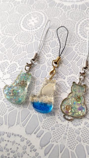 レジンの猫型ストラップ3点セット  ハンドメイド < 女性ファッション  レジンの猫型ストラップ3点セット  ハンドメイド < 女性ファッションの