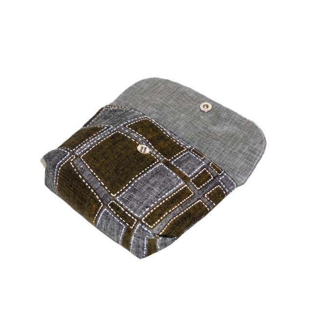 ◆カーキ×グレー幾何学模様◆イタリア生地◆被せ蓋ポーチ < 女性ファッション ◆カーキ×グレー幾何学模様◆イタリア生地◆被せ蓋ポーチ < 女性ファッションの