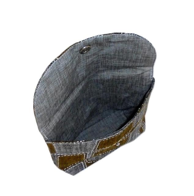 ◆カーキ×グレー幾何学模様◆イタリア生地◆被せ蓋ポーチ < 女性ファッション ◆カーキ×グレー幾何学模様◆イタリア生地◆被せ蓋ポーチ < 女性ファッションの