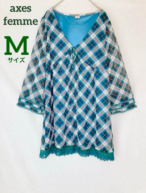 axes femme アクシーズ アーガイル柄 七分袖 チュニック ワンピース M N2m < ブランド  axes femme アクシーズ アーガイル柄 七分袖 チュニック ワンピース M N2m  < ブランドの