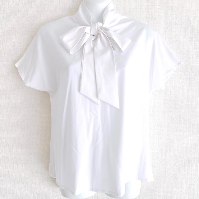 リボンボウタイ白シャツブラウスりぼん半袖ホワイト2wayWhite < 女性ファッション リボンボウタイ白シャツブラウスりぼん半袖ホワイト2wayWhite < 女性ファッションの