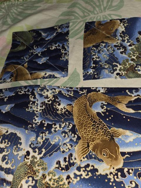 ★新柄紺×滝登り鯉和柄ランチョンマット&コースター2枚3点セット < キッズ/ベビー  ★新柄紺×滝登り鯉和柄ランチョンマット&コースター2枚3点セット < キッズ/ベビーの