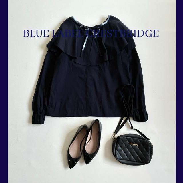 ◆美品◆ブルーレーベルクレストブリッジ◆リボンフリル長袖ブラウス◆ネイビー◆M < 女性ファッション ◆美品◆ブルーレーベルクレストブリッジ◆リボンフリル長袖ブラウス◆ネイビー◆M < 女性ファッションの