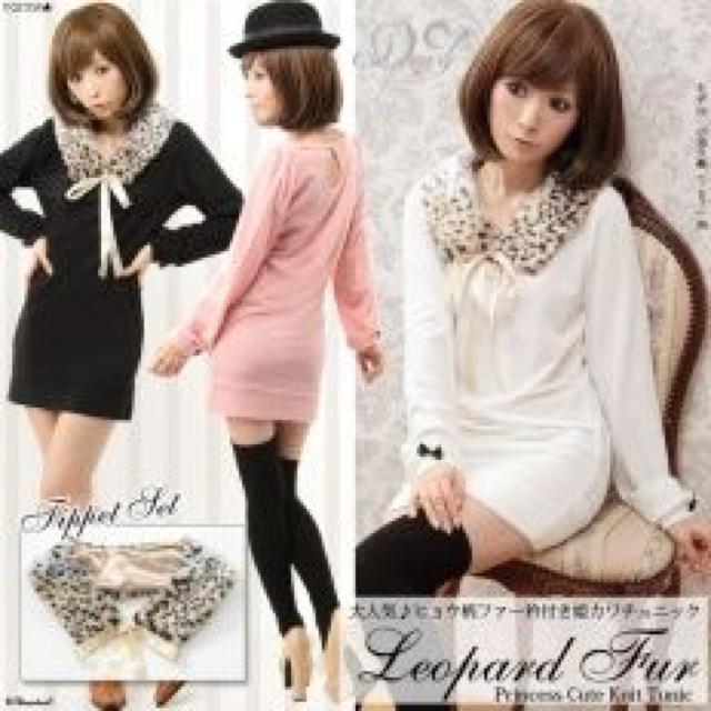 【夢展望】《New》ヒョウ柄★ファー衿付*チュニック<ブラックL> < ブランド 【夢展望】《New》ヒョウ柄★ファー衿付*チュニック<ブラックL> < ブランドの