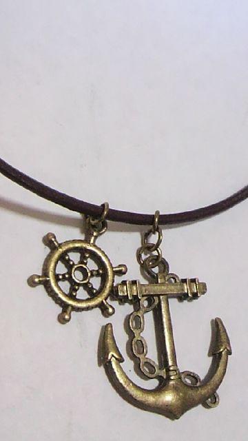 チョーカー本革紐ブラウンイカリ操舵輪チャーム < 女性アクセサリー/時計  チョーカー本革紐ブラウンイカリ操舵輪チャーム < 女性アクセサリー/時計の