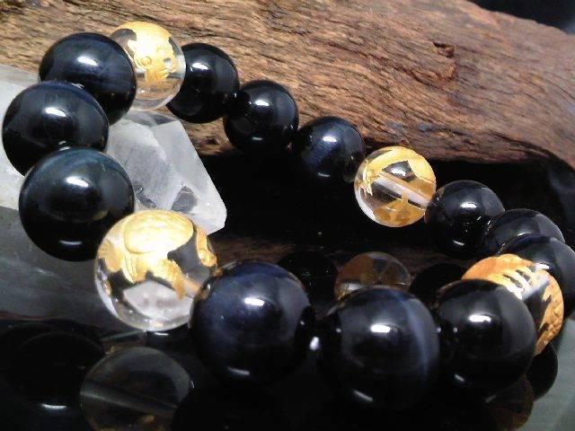 金四神獣水晶ブルータイガーアイ12ミリ数珠 < 女性アクセサリー/時計  金四神獣水晶ブルータイガーアイ12ミリ数珠  < 女性アクセサリー/時計の