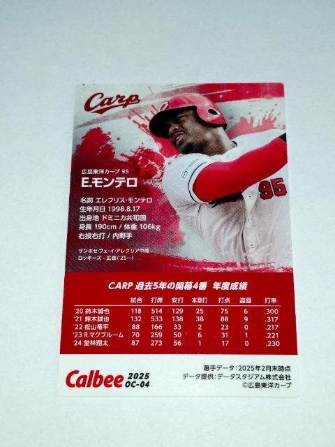 カルビープロ野球チップス2025 開幕四番 OC-04 95 エレフリス・モンテロ選手 広島東洋カープ < トレーディングカード カルビープロ野球チップス2025 開幕四番 OC-04 95 エレフリス・モンテロ選手 広島東洋カープ < トレーディングカードの