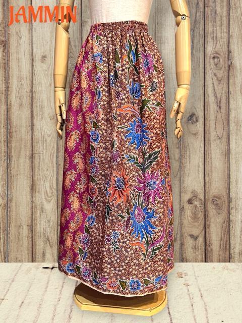 バティック花柄ロングスカート アジアン エスニック ヒッピー カラフル < 女性ファッション バティック花柄ロングスカート アジアン エスニック ヒッピー カラフル < 女性ファッションの