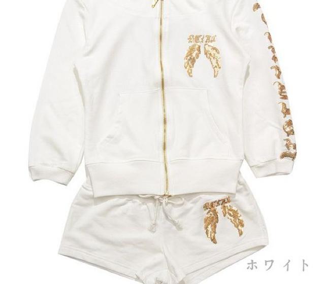 ☆スパンコール刺繍柄パーカー上下セット☆WHT < 女性ファッション  ☆スパンコール刺繍柄パーカー上下セット☆WHT < 女性ファッションの
