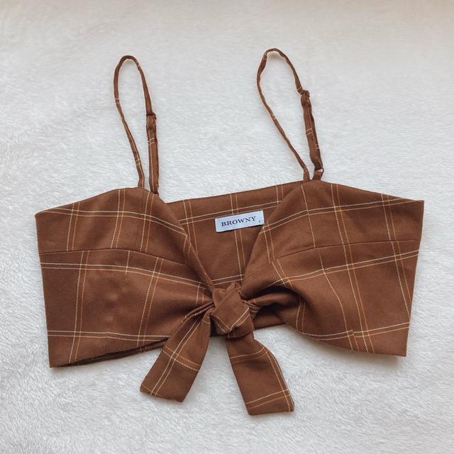 BROWNY チェック ミニ丈 キャミソール ビスチェ F チューブトップ風 茶 N2m < 女性ファッション  BROWNY チェック ミニ丈 キャミソール ビスチェ F チューブトップ風 茶 N2m  < 女性ファッションの