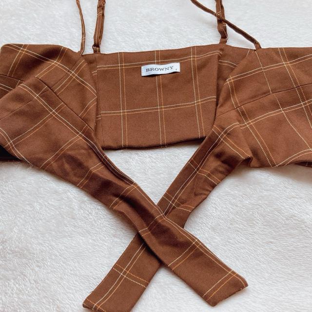 BROWNY チェック ミニ丈 キャミソール ビスチェ F チューブトップ風 茶 N2m < 女性ファッション  BROWNY チェック ミニ丈 キャミソール ビスチェ F チューブトップ風 茶 N2m < 女性ファッションの