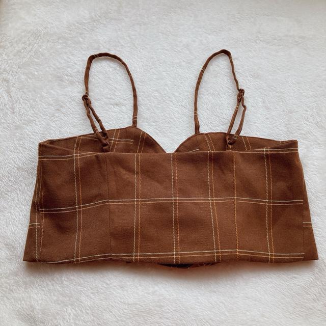 BROWNY チェック ミニ丈 キャミソール ビスチェ F チューブトップ風 茶 N2m < 女性ファッション  BROWNY チェック ミニ丈 キャミソール ビスチェ F チューブトップ風 茶 N2m < 女性ファッションの