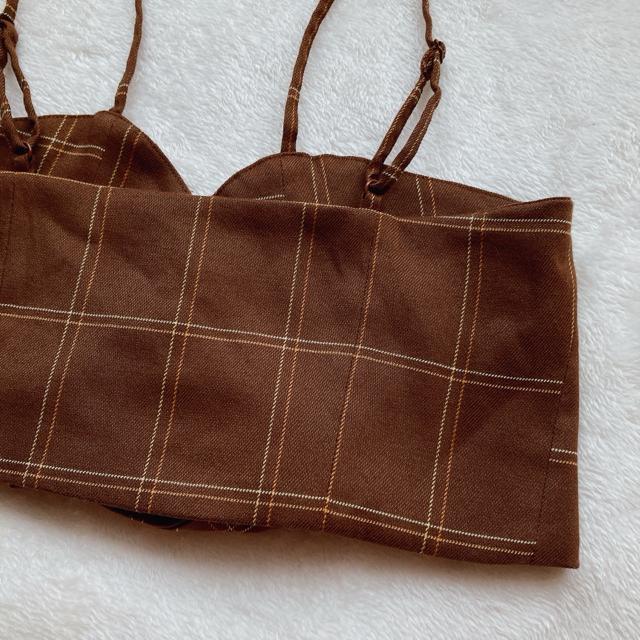 BROWNY チェック ミニ丈 キャミソール ビスチェ F チューブトップ風 茶 N2m < 女性ファッション  BROWNY チェック ミニ丈 キャミソール ビスチェ F チューブトップ風 茶 N2m < 女性ファッションの