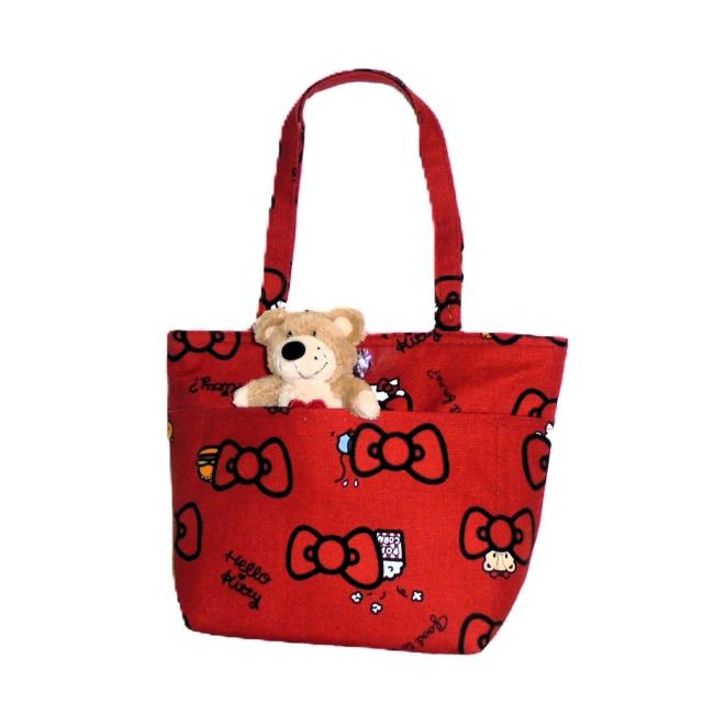 ◆ちょっと持ちお散歩ミニバッグ◆キティちゃん・ちらり黒リボン×赤地◆外ポケA内@ < 女性ファッション ◆ちょっと持ちお散歩ミニバッグ◆キティちゃん・ちらり黒リボン×赤地◆外ポケA内@ < 女性ファッションの