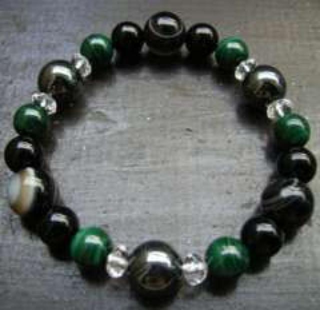 孔雀石xオニキスx天眼石xヘマタイトブレスレット < 男性アクセサリー/時計 孔雀石xオニキスx天眼石xヘマタイトブレスレット < 男性アクセサリー/時計の