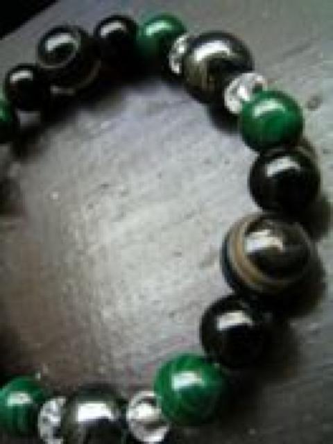 孔雀石xオニキスx天眼石xヘマタイトブレスレット < 男性アクセサリー/時計 孔雀石xオニキスx天眼石xヘマタイトブレスレット < 男性アクセサリー/時計の