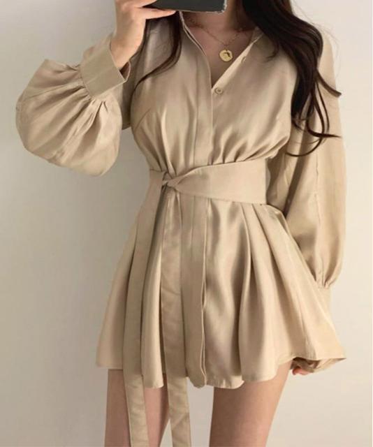 送料無料 新品 シャツワンピース長袖 レディース 韓国風 < 女性ファッション  送料無料 新品 シャツワンピース長袖 レディース 韓国風  < 女性ファッションの