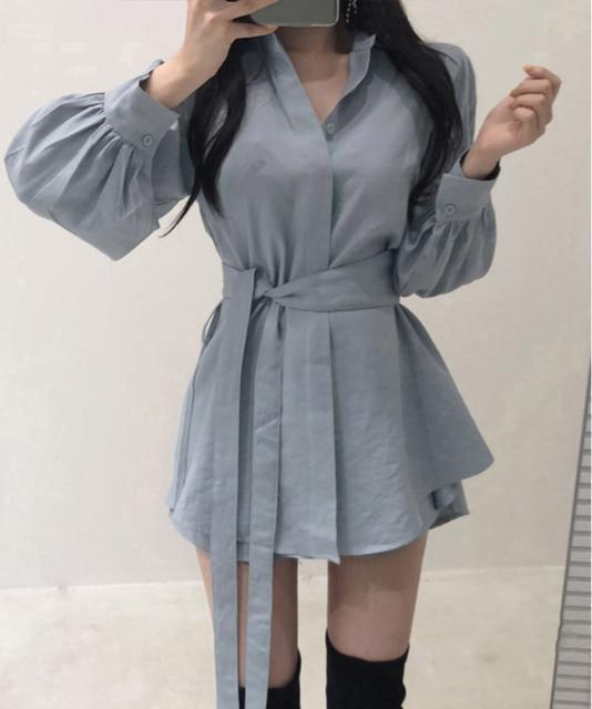 送料無料 新品 シャツワンピース長袖 レディース 韓国風 < 女性ファッション  送料無料 新品 シャツワンピース長袖 レディース 韓国風 < 女性ファッションの