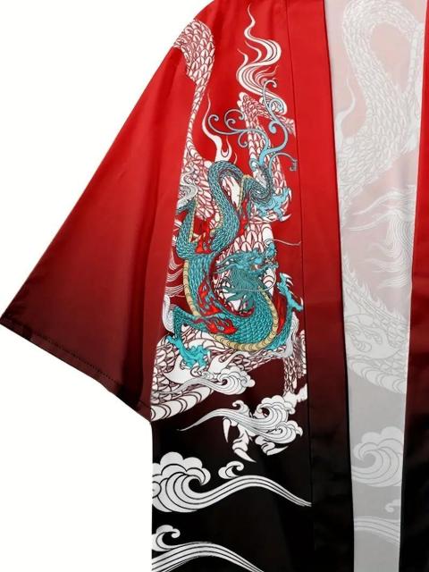 爆ヤス価格1390円★男性用 ドラゴンプリントキモノカーディガン - 軽量で日焼け防止のカップル向け  (日本サイズXL) < 男性ファッション  爆ヤス価格1390円★男性用 ドラゴンプリントキモノカーディガン - 軽量で日焼け防止のカップル向け  (日本サイズXL) < 男性ファッションの