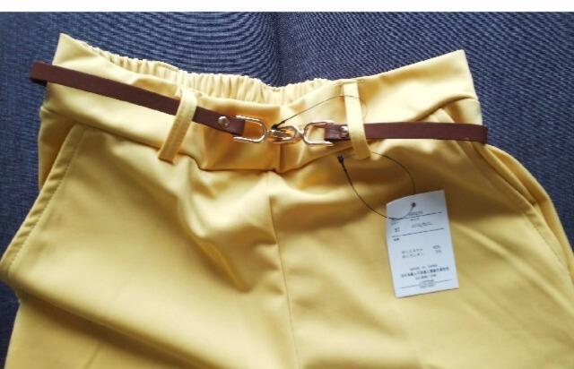 L★布帛見えカットソーパンツ★ベルトつき★イエロー★新品★送料無料 < 女性ファッション  L★布帛見えカットソーパンツ★ベルトつき★イエロー★新品★送料無料 < 女性ファッションの