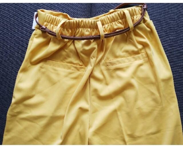 L★布帛見えカットソーパンツ★ベルトつき★イエロー★新品★送料無料 < 女性ファッション  L★布帛見えカットソーパンツ★ベルトつき★イエロー★新品★送料無料 < 女性ファッションの