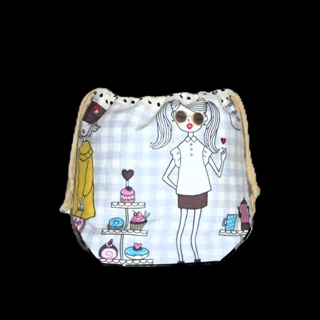 【底マチ幅が広い巾着】◆うさ耳ツインテール・レトロモダンガール◆カワグチミヤコ◆ < 女性ファッション 【底マチ幅が広い巾着】◆うさ耳ツインテール・レトロモダンガール◆カワグチミヤコ◆ < 女性ファッションの