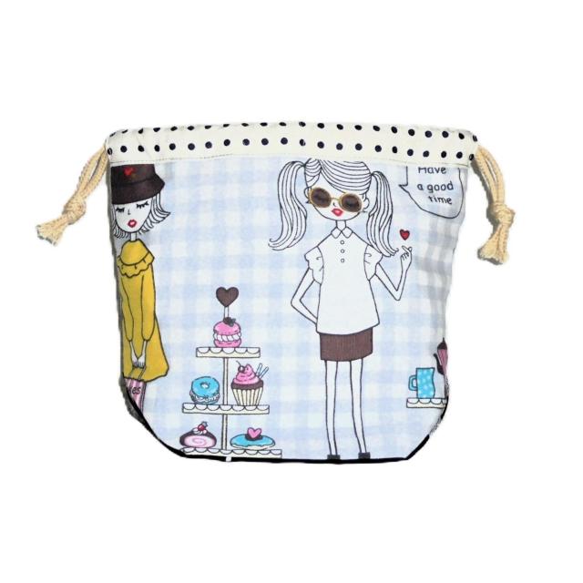 【底マチ幅が広い巾着】◆うさ耳ツインテール・レトロモダンガール◆カワグチミヤコ◆ < 女性ファッション 【底マチ幅が広い巾着】◆うさ耳ツインテール・レトロモダンガール◆カワグチミヤコ◆ < 女性ファッションの