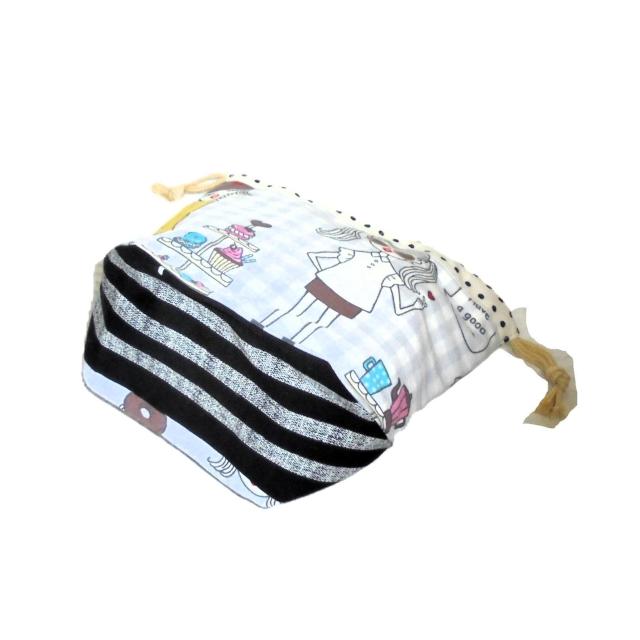 【底マチ幅が広い巾着】◆うさ耳ツインテール・レトロモダンガール◆カワグチミヤコ◆ < 女性ファッション 【底マチ幅が広い巾着】◆うさ耳ツインテール・レトロモダンガール◆カワグチミヤコ◆ < 女性ファッションの