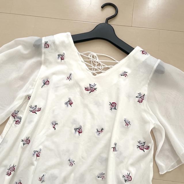 刺繍 袖シフォン カットソー トップス < 女性ファッション  刺繍 袖シフォン カットソー トップス < 女性ファッションの