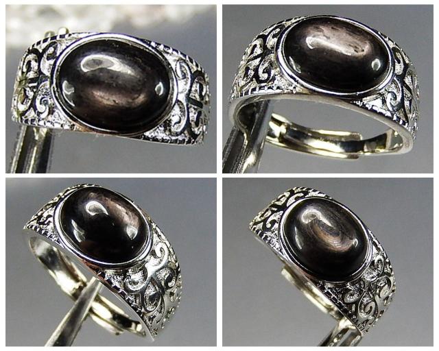 レア天然石ブラックムーンストーン楕円形リング指輪14号前後 < 女性アクセサリー/時計  レア天然石ブラックムーンストーン楕円形リング指輪14号前後 < 女性アクセサリー/時計の