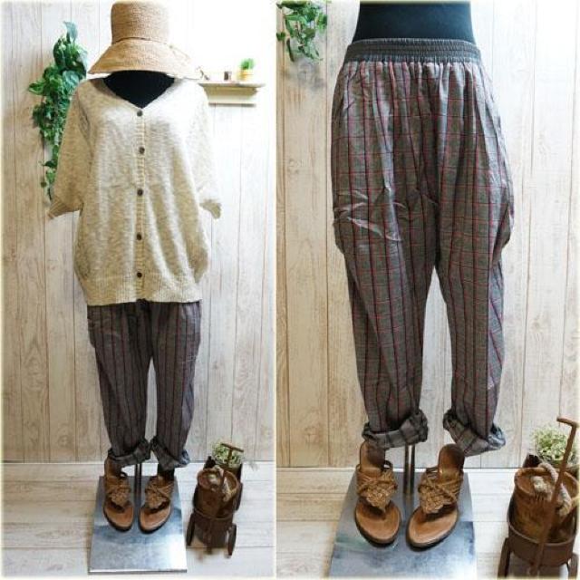 サルエルパンツ 着まわしゆったりチェック柄 グレー < 女性ファッション  サルエルパンツ 着まわしゆったりチェック柄 グレー  < 女性ファッションの