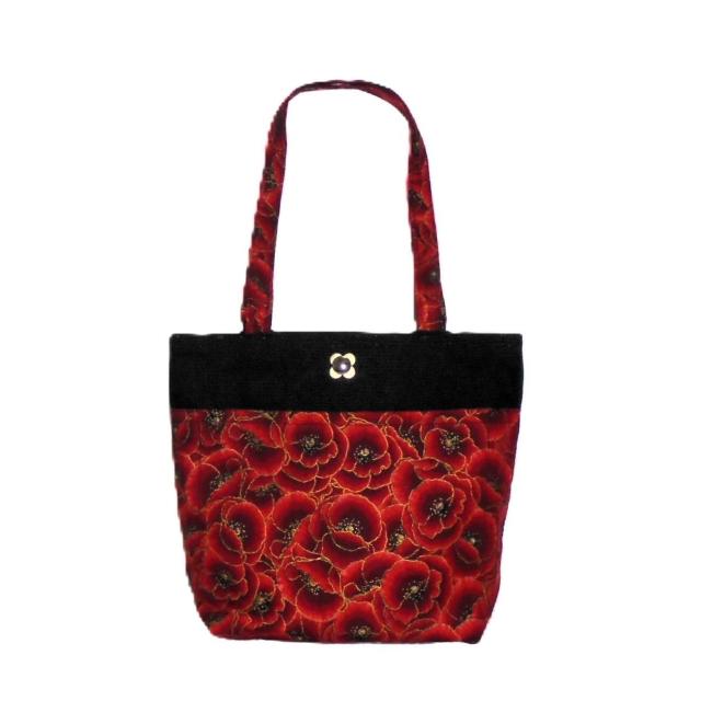 ◆ちょっと持ちお散歩ミニバッグ◆Japanesque和柄◆赤い牡丹×黒地◆外ポケA < 女性ファッション ◆ちょっと持ちお散歩ミニバッグ◆Japanesque和柄◆赤い牡丹×黒地◆外ポケA < 女性ファッションの